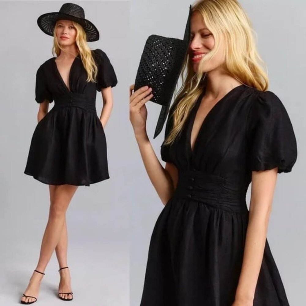 NWT ANTHROPOLOGIE Katerina Button-front Mini Dress Black L MSRP $160